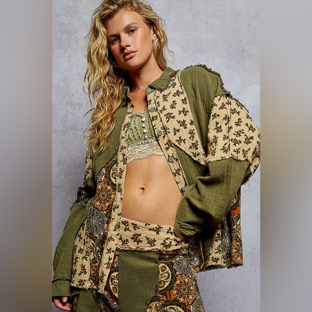 P45 POL Olive Green Patchwork Jacket